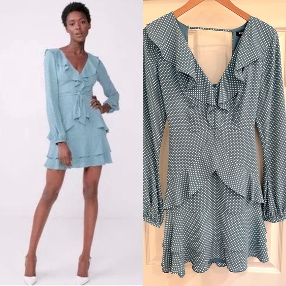 EXPRESS BLUE POLKA DOT MINI DRESS SIZE 4 FLIRTY SUMMER COUNTRY STYLE - Picture 1 of 8